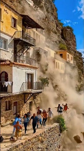 Terrifying Rockfall at Historic Cliffside Monastery! People Panic & Flee Close Call Cliff Collapse