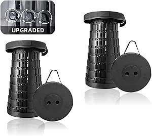 Upgraded Foldable Telescoping Stool 2-Pack - Sturdy Retractable Portable Collapsible Stool for Camping Hiking Fishing BBQ Kitchen Garden Qeuing Parties Indoor & Outdoor Activities Max 550lbs (Black)