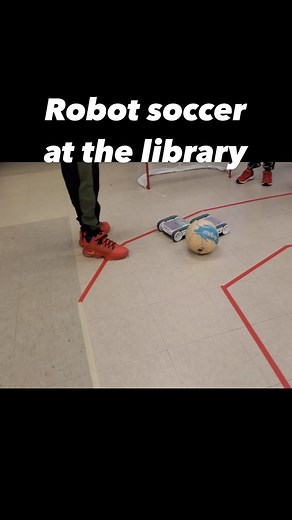The Sphero RVR robots went head to head at Kids Discovery Club at Mount Pleasant Village Library branch ⚽️ 🥅 🤖 #goal #soccer #football #robotik #sphero #spherorvr | Brampton Library