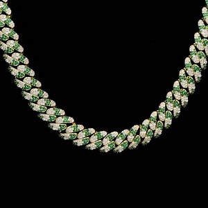 Iced Out Cuban Link Chain: Green & White CZ, Gold-tone Hip Hop Necklace - Etsy Australia