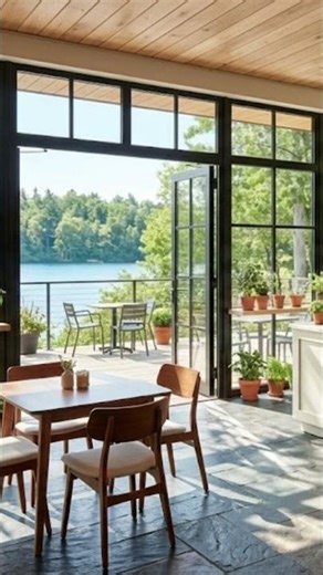 Peaceful Lakeside Café Ambience ☕ Nature View Coffee Shop Sounds for Relaxing