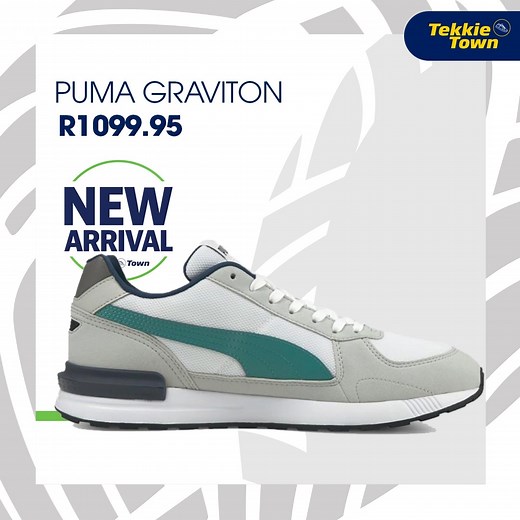 12K views · 987 reactions | The Graviton is a relaxed shoe with a dynamic form. The construction is inspired by PUMA’s archive running styles and includes a mixed material upper, bold overlay wrapped around the forefoot, and sculptural textures on the sidewall. Get the PUMA Graviton for R1099.95 at selected Tekkie Town stores, OR shop online here:https://bit.ly/39afvj7 #Puma #Graviton #TekkieTown | Tekkie Town | Facebook