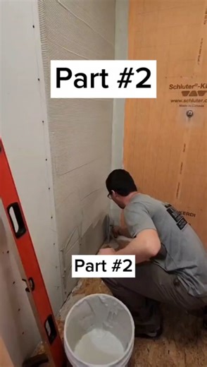 Part 2 of the Schluter waterproofing - installing Kerdi membrane on the walls. #schluter #schlutersystems #waterproofing #shower #howto #diy #knightbrothersconstruction