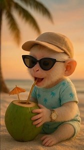 Baby Monkey Drinks Fresh Coconut Water 🥥🐵 | Cute Reaction & Refreshing ASMR Sounds | Yumkey Shorts