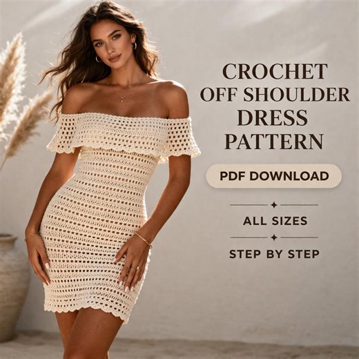Crochet off Shoulder Dress Pattern PDF Crochet Dress Pattern All Sizes Long Sleeve Crochet Dress Pattern Mesh Dress Crochet Pattern Crochet - Etsy