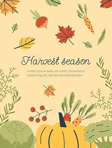 Poster or vertical banner about harvest season flat style, vector...