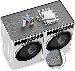 Washer and Dryer Covers for the Top, 51.2" x 25.6" Silicone Washer and Dryer Top Protector Mat, Non-slip Waterproof Washing Machine Cover Protector Top Load for Laundry Room (Gray)