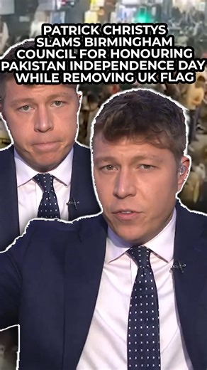 257K views · 67K reactions | Patrick Christys slams Birmingham City Council for removing Union Jack flags from the streets ahead of VJ Day, while choosing to celebrate Pakistan’s Independence Day by lighting up the city’s library in the colours of the Pakistani flag. #PatrickChristys #BirminghamCityCouncil #News #UKNews #GBNews | GB News | Facebook