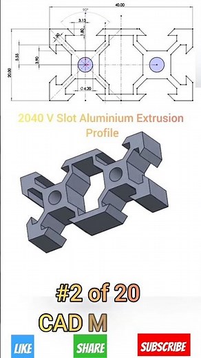 2040 V-Slot Aluminium extrusion cad model || v slot SOLIDWORK with dimensions