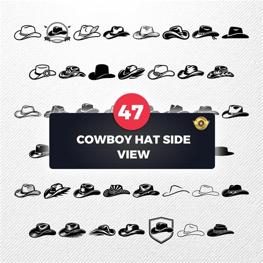 Cowboy Hat Side View SVG Bundle | 47 Clipart Vector Illustrations | PNG PDF Eps Dxf - Etsy