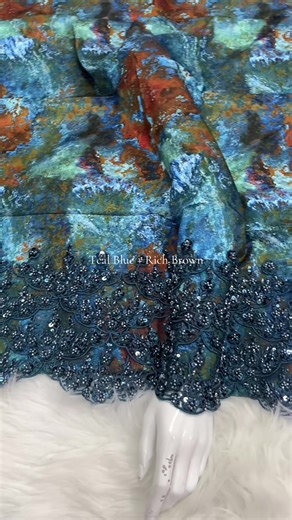 Elegant Satin Embossed Fabric in Teal Blue and Rich Brown