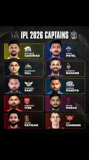 ipl 2026 captains #kkr #ipl #ipl2026 #iplcaptains #rcb #csk #mi #dc #pbks #srh #gt #lsg #rr