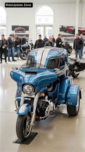2026 Harley-Davidson Camper Trike on Display | Luxury White Showroom High-Resolution Image