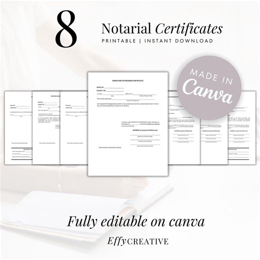 Notary Certificate Templates (8-pack) | Acknowledgment, Jurat, Certification | Editable & Printable - Etsy