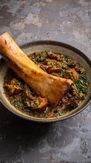 This is braising with serious depth. 🍷 A bone-in beef shank bourguignon style stew with marrow croutons and a parsley crumb, a dish built on patience and richness. 🍲 Bourguignon is one of France’s most famous dishes for good reason - it shows how a simple combination of beef, wine, bacon and mushrooms can create a perfectly balanced stew. We’ve strayed from tradition slightly by using a whopping piece of beef shin, which melts away and falls apart during the long, slow braise to really amp up 