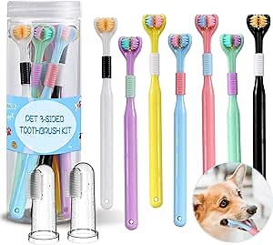 Pawsitive Vibes Dog Toothbrush-Pet Toothbrush Kit for Dogs - 3 Sided Toothbrush Vibrant Colors - 7 Dog toothbrushes +2 Finger toothbrushes Ultimate Oral Care for Happy Pets!