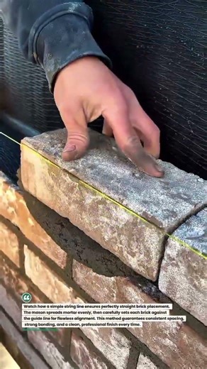 Perfect Brick Alignment with String Line Precision 🔧 #Masonry #Brickwork #Construction