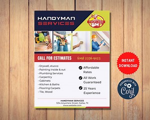 Handyman Services Template, Service Repair Flyer, Editable Business Opening, Do It Yourself Card, MLN189 - Etsy Canada