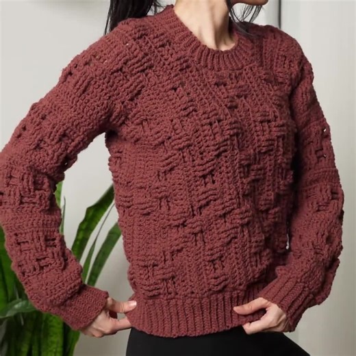 Crochet Pattern | Crew Neck Basketweave Sweater | PDF Download - Etsy