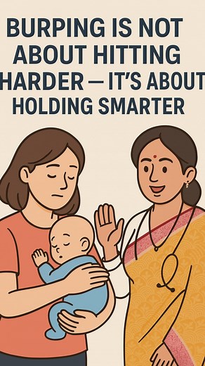 BURPING MADE EASY! 👶✨ Most parents think burping is “pat hard till baby burps”… but NO! Gentle, slow, and correct positioning works much better — and keeps your baby comfortable. In this reel, I’ve shown the 4 safest, pediatrician-approved positions to burp your baby: 1️⃣ Shoulder hold 2️⃣ Sitting on lap 3️⃣ Tummy-on-lap 4️⃣ Football hold 💛 Remember: No harsh slaps. No force. Gentle patting or figure-of-8 rubbing helps trapped air move out easily and reduces spit-ups. As a Pediatrician & Neona