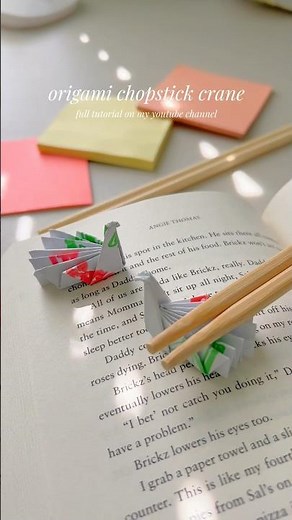 origami chopstick crane! full tutorial on my yt channel. #origami #beginner #chopsticks #diy #easy