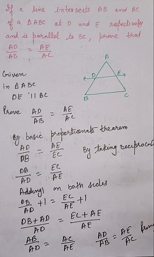 If a line intersects AB and AC of a ∆ABC at D snd E respectively and is parallel to BC prove that