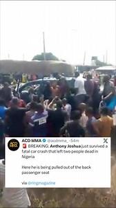 239K views · 1.4K reactions | BREAKING NEWS: Boxing star Anthony Joshua has reportedly survived a fatal car accident in Nigeria that claimed two lives. He was traveling in a Lexus that allegedly collided with a truck. Footage shows him being pulled from the vehicle in visible pain, though reports confirm he is recovering and in stable condition. | The MMA India Show | Facebook
