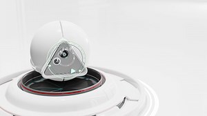 Futuristic security CCTV camera with Motion sensor. Scan the area for surveillance purposes. Animation seamless loop. Technology and innovation concept, 3D Render.