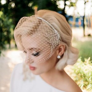 Bridal Birdcage Veil With Rhinestone Headband • Vintage Wedding Hair Accessory • Elegant Birdcage Fascinator • Retro Bride Veil - Etsy