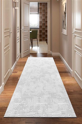 Soft Gray Hallway Runner Rug With Stylish Geometric Pattern | Non Slip Washable Rug for Entryway or Bedroom Decor, DM954290 - Etsy