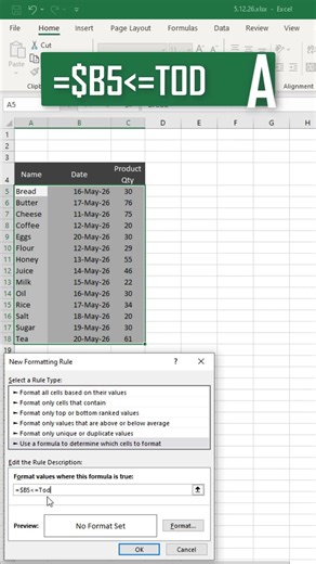 Highlight Expiry Date in Excel