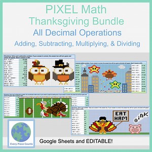 Pixel Art Math - Holiday Thanksgiving Bundle - All Decimal Operations
