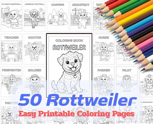 50 Rottweiler Coloring Pages | Printable Book for Kids & Adults and Dogs Lover - Etsy