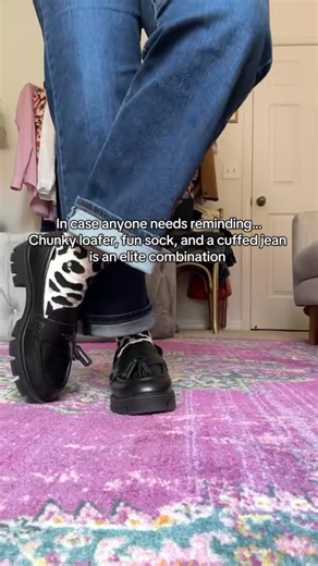 Cait on Instagram: "Put this on my headstone: chunky loafer, fun sock, cuffed jean was her life’s achievement #chunkyloafers #cuffedjeans #personalstyle #ootd"