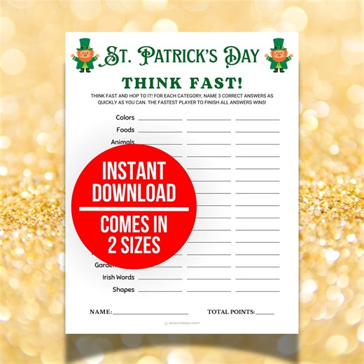 Printable Think Fast Game, Think Fast Game, Brain Teasers, Trivia Games, Ice Breaker Games, St Patrick's Day Spring Games Party Activities - Etsy