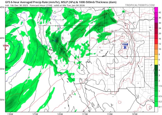The Eastern Pacific High is expected to shift significantly westward, reaching nearly to the International Date Line, which will open the door for storms in Central California. Blustery, wet conditions are forecast to begin tomorrow and continue through the first week of 2026, if not longer! 🚪🌬️🌧️ An upper-level low-pressure system (559 dm) will move north-northeast toward the Southern California Bight, drawing in substantial moisture. At the same time, a cold front associated with a 996 mb s