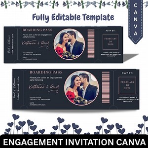 Engagement Boarding Pass Invitation | Travel Theme, Canva Template (digital Download) - Etsy