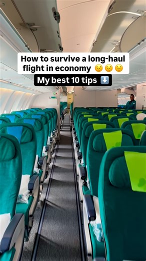 Affordable Travel Tips + Trip Planning on Instagram: "✨ We’ve taken our share of economy seats on long flights in the last decade+. These are my best tips to survive an 8+ overnight flight. Do I like economy? No, but these tips make it bearable. 🥱 Always be prepared for anything. ✅ Bring a pillow that helps you sleep on a plane. This is different for everyone. My personal favorite is linked in my Amazon store (see my bio). ✅ Wear (or change into) comfy clothes and shoes. ✅ Wear layers because t