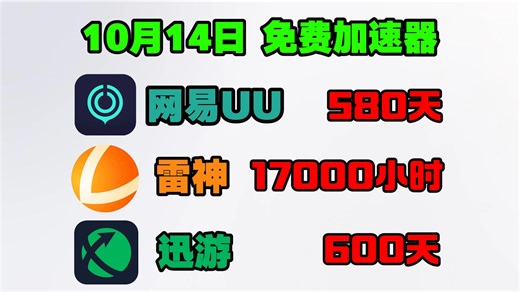 10月14日UU加速器免费580天口令码！雷神17000小时口令！雷神兑换码！迅游60天口令！奇游/AK兑换码！周卡/月卡！兑换口令！人手一份！先到先得！