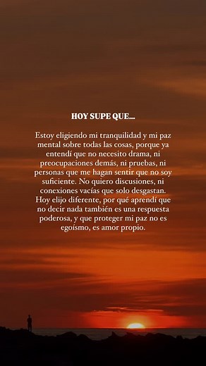 HOY ELIJO MI PAZ, ANTES QUE TODO 🧘🏽 Hay un momento en la vida en el que te cansás de discutir, de justificarte, de quedarte en lugares donde ya no sos feliz… y empezás a valorar lo que realmente importa: tu paz mental. Porque cuando vivís en drama constante, con personas que te hacen sentir “menos”, lo que se desgasta no es solo tu energía, también tu esencia. Por qué eso también habla de tu fortaleza interna y de lo que estás permitiendo en tu vida… y duele verlo. La realidad es simple, no de