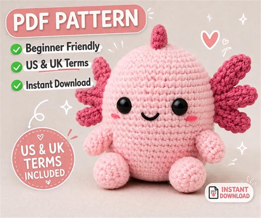 Chubby Axolotl Crochet Pattern PDF, Easy Beginner Amigurumi Pattern, Kawaii Axolotl Plushie Pattern, Cute Crochet PDF Instant Download - Etsy