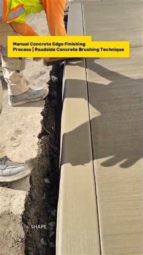 Manual Concrete Edge Finishing Process | Roadside Concrete Brushing Technique.