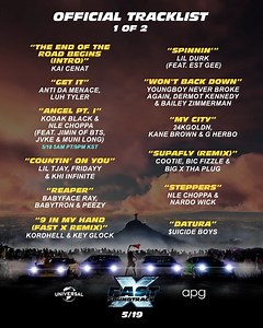Stacked from top to bottom. Check out the official tracklist for the #FASTX soundtrack. Only in theaters May 19. Get tix: https://tickets.fastxmovie.com/ | The Fast Saga