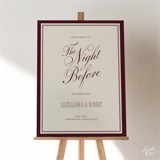 Old Money, Burgundy Rehearsal Dinner Welcome Sign, Night Before Wedding Template, Elegant Canva Printable Decor - Etsy