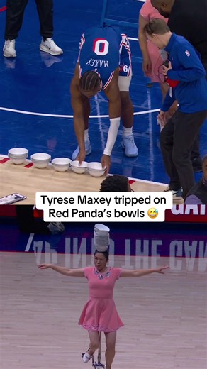 Tyrese Maxey's Funny Trip During Red Panda Halftime Show