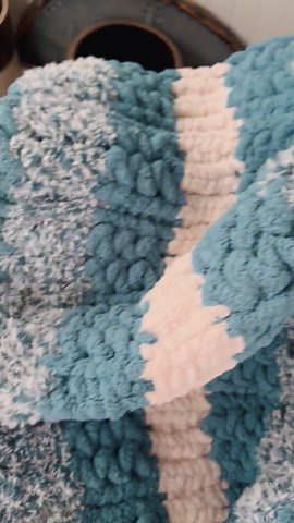 Chunky Knit Blanket | Teal Cream Striped Chenille Throw | Soft Plush Modern Home Decor - Etsy