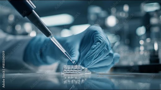 Scientist conducting laboratory research with pipette and test tube in a controlled environment