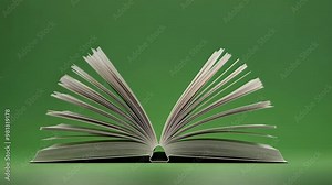 Open book on a green screen background, inviting exploration of knowledge
