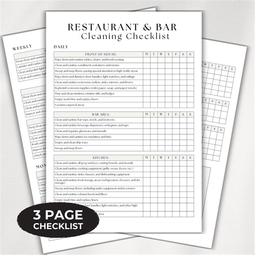 Restaurant Cleaning Checklist Digital Download Printable Template Staff Training Tool Business Organization Kitchen Maintenance Schedule - Etsy