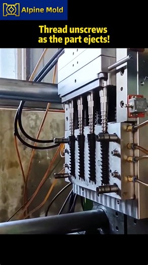 Alpine Mold on Instagram: "🌀 Thread Unscrewing During Ejection — A Smarter Way to Demold Ever wondered how to remove a threaded part without using a complex motor or external unscrewing system? Here’s the trick 👇 ✅ Principle: The mold is designed so that as the ejector plate moves forward, the core automatically rotates — allowing the thread to unscrew while the part is being ejected. This achieves two actions in one smooth motion. ✅ Why It Matters for You: For designers and engineers, it mean
